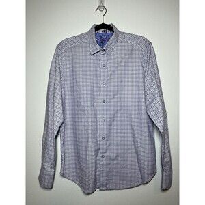 Robert Graham Mens Purple White Check Pattern Flip Cuff Button Up Shirt  Medium